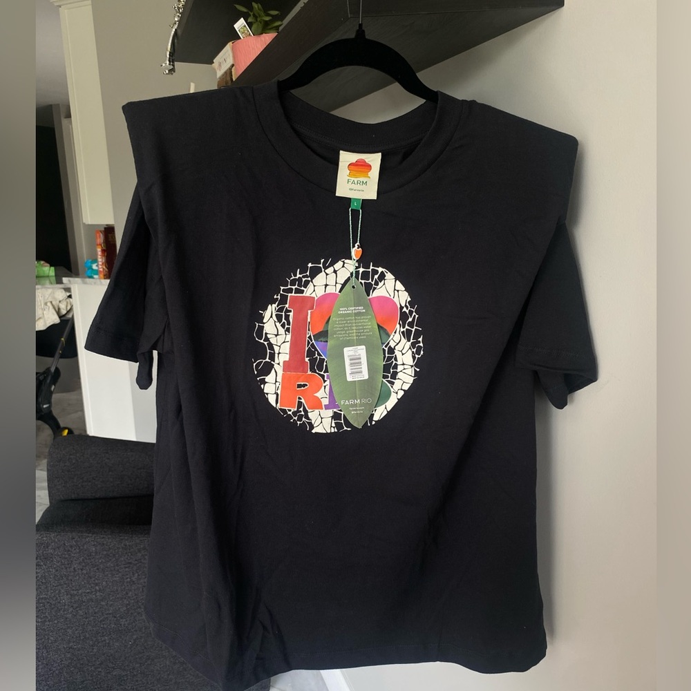 Farm Rio Tshirt, Black, Size Large